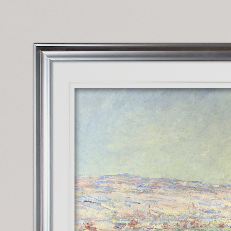 « soleil et neige » par claude monet print, Cadre argenté, H 31 po x l 43 po x P 1,5 po