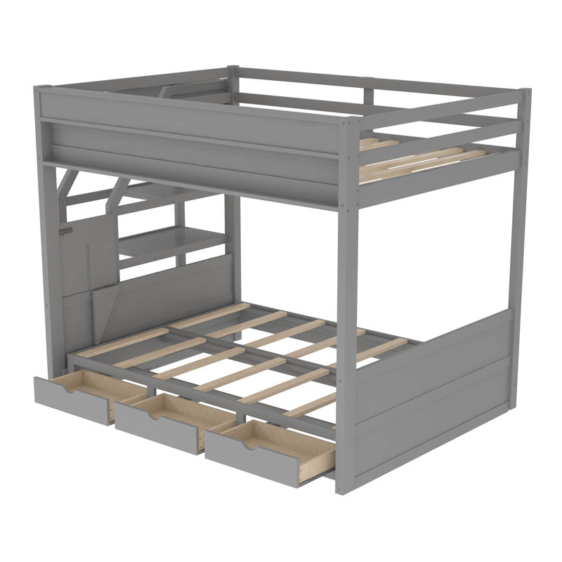 Hastyar Kids Full Over Full Convertible Bunk Bed with Drawers, Gray