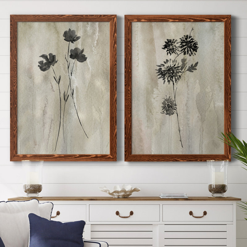 «Sumi-E Silhouette III», ensemble de 2 reproductions d'art, Toile encadrée, H 37,5 po x l 55 po x P 1,5 po, Walnut