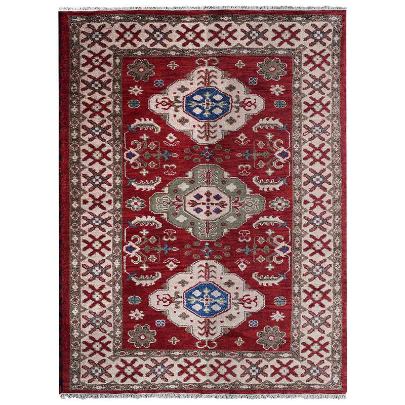 Tapis d'intérieur rectangulaire oriental noué à la main, en soie et laine rouge crème, fait à la main, Rectangle 4pi x 6 pi