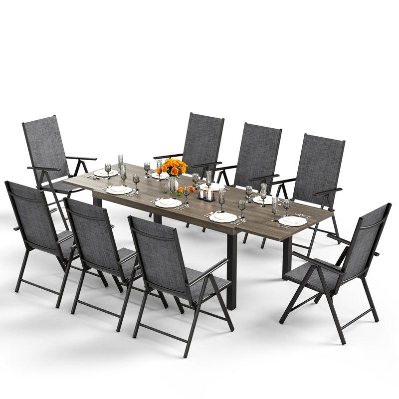 Romio Patio Dining Set with Rectangular Table, Gray, 8