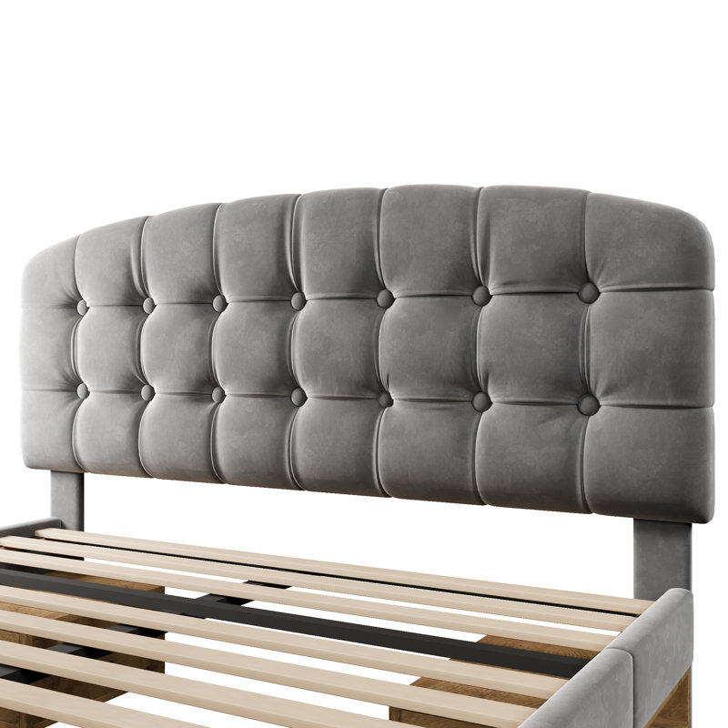 Upholstered Storage Bed, Double (4'6), Grey