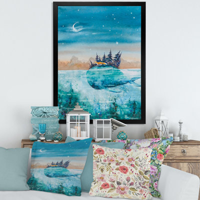 Whale And Fox In Fairy Tale Landscape - Children''s Art Canvas Wall Art Print