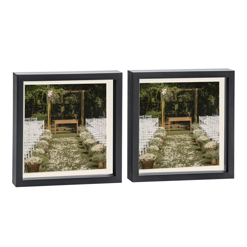 Bevelled Shadow Box Picture Frame with Mat, Black/Ivory