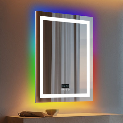 Led Bathroom Mirror With Lights, Wall-mounted With Bluetooth Speaker, Time & Date Display Anti-fog, Rgb Backlit And 3 Colour Temperature Front Lighting, Dimmable Brightness, Ip65 Waterproof, Tempered Glass, Frontlit & Backlit