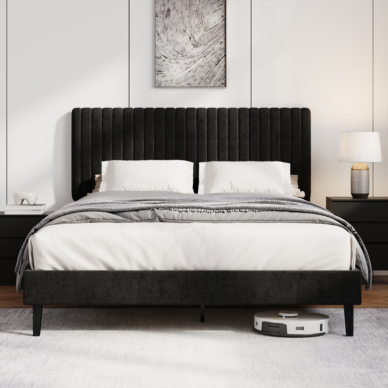 Upholstered Velvet Bed, 135x190, Black