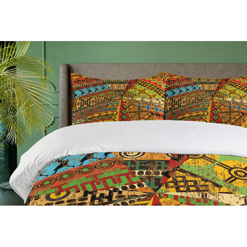 African Modern & Contemporary Polyester Geometric Shapes Duvet Cover, King