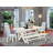 6 Piece Dining Table Set Contains a Rectangle Dining Room Table with X-Legs and 4 Baby Blue Linen Fabric Parson Chairs with a Bench, linen white-225785707-165855980-165855952