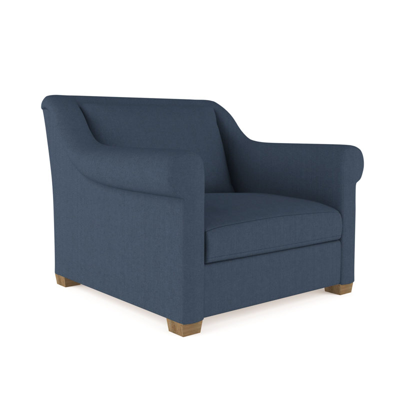 Chaise avec accoudoirs roulés Thompson, H 32 po x l 43 po x P 41 po, Lin à tissage carré jacinthe, Patiné