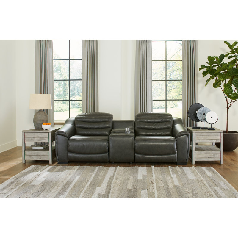 Melynn Leather Power Reclining Loveseat, Dark Gray Genuine Leather