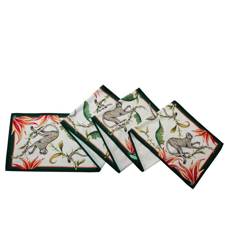Ardmore 'Monkey Paradise' Cotton Runner, Chalk, 94" x 16"