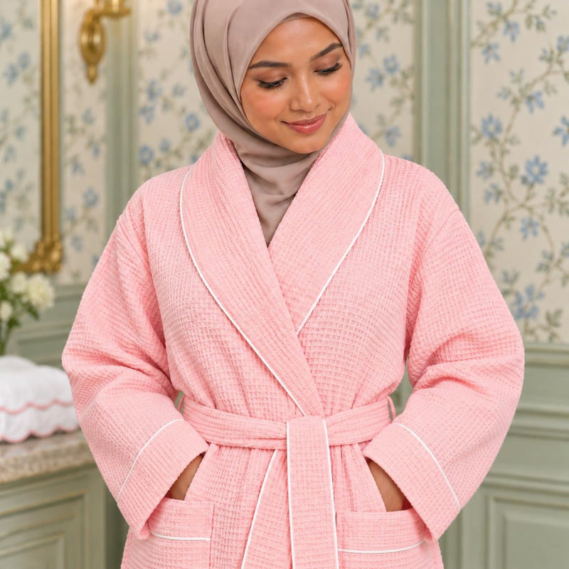 Peignoir gaufré LOTUS LINEN, L, Rosé