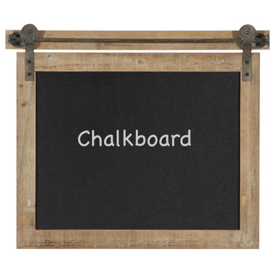 Wood Chalkboard Sign Brown Wall Decor with Barn Door Inspired Top