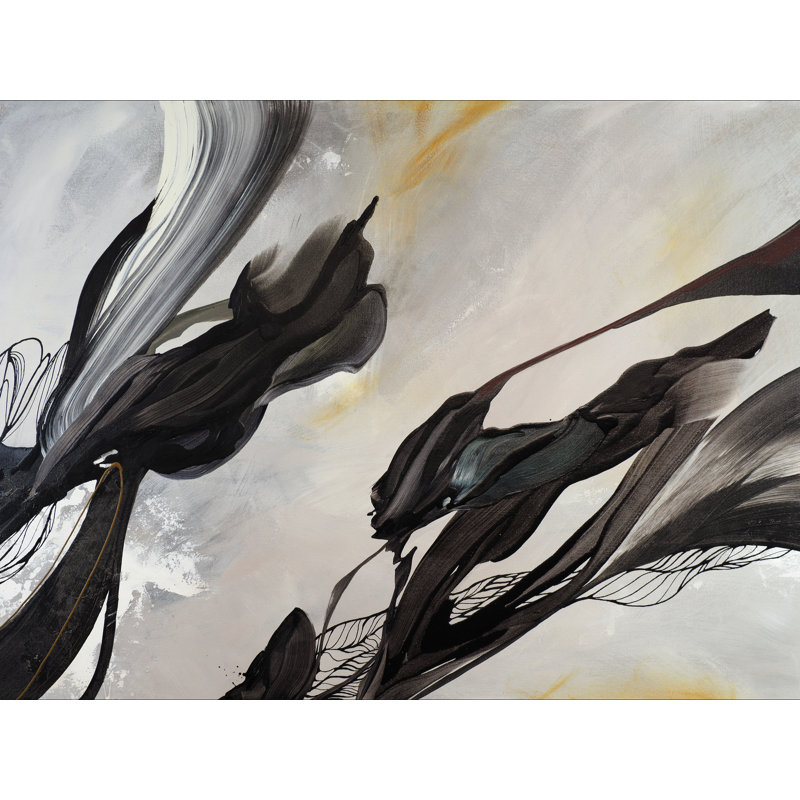 Swallows Descend and Chrysanthemums in Bloom Framed Print, 24" H x 32" W, Black Framed Canvas