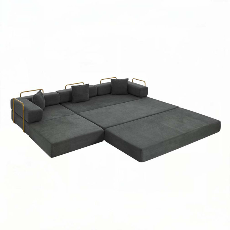 Canapé modulaire Corduroy à assise profonde de 108 po, aucun assemblage requis, Gris