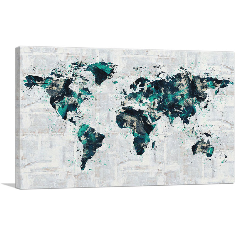 «Green Grey Black World Map», impression sur toile tendue, H 12 po x l 18 po x P 0,75 po