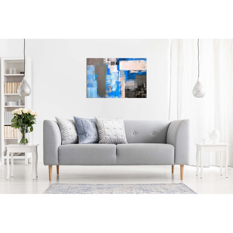 Office Abstract Art Painting - Wrapped Canvas Print, Blue, 20cm H x 31cm W