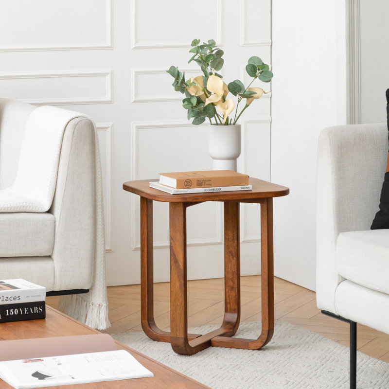 Satori Solid Wood Cross Legs Side Table, Walnut