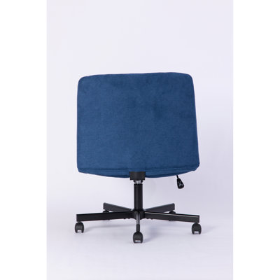 American Design, chaise de bureau bleue, base en aluminium croisée, hauteur ergonomique réglable, pivotant sur 360 degrés, coussin de soutien supplémentaire pour le cou, siège carré revêtu de lin et mécanisme d'inclinaison avec mousse à mémoire de forme