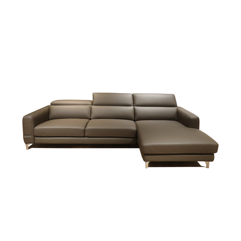 Canapé modulaire en cuir Betta avec gauche chocolat, Accoudoir à droite (vu de face)