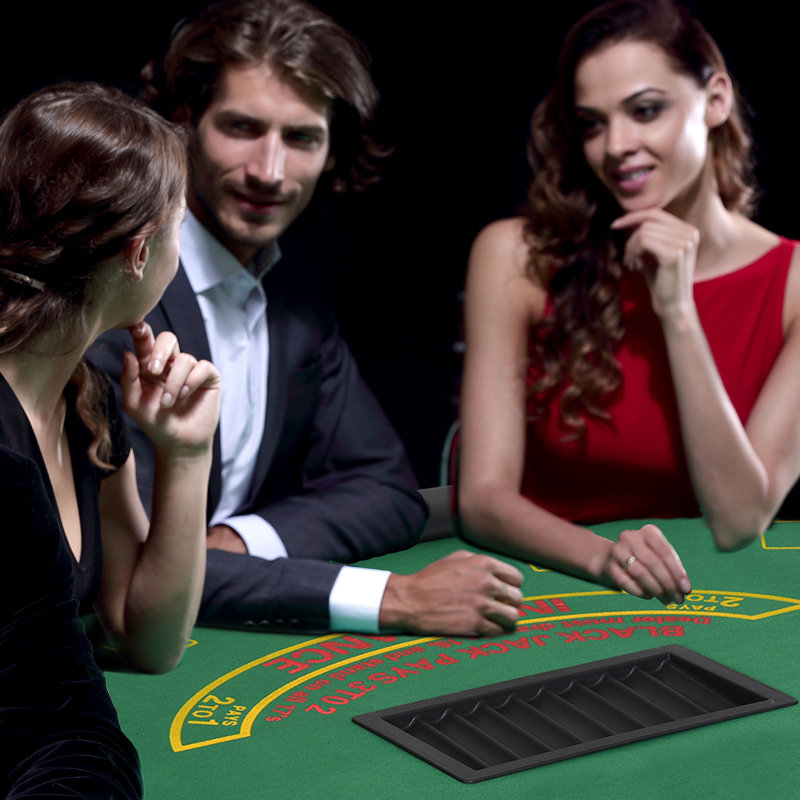 Soozier Poker Table Foldable, 72" Blackjack Table for 7 Players with Chip & Cup Holder, Green Felt, Green