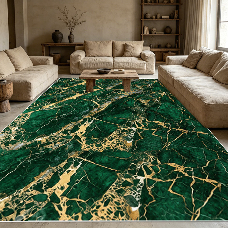1PC Emerald Green Gold Vein Marble area rugs for Living Room, Soft and Comfortable, Suitable for all seasons, easy-to-maintain, machine washable Indoor floor mat, Under Table Farmhouse suitable for dining table, bedroom, kitchen, entryway, home...