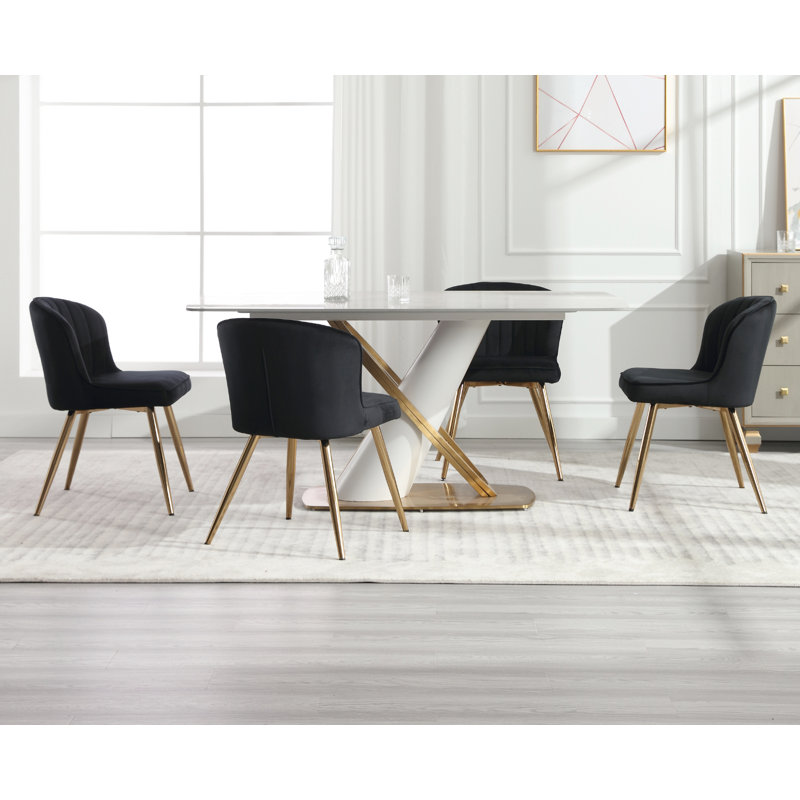 47.5cm H Velvet Upholstered Metal Accent, Black
