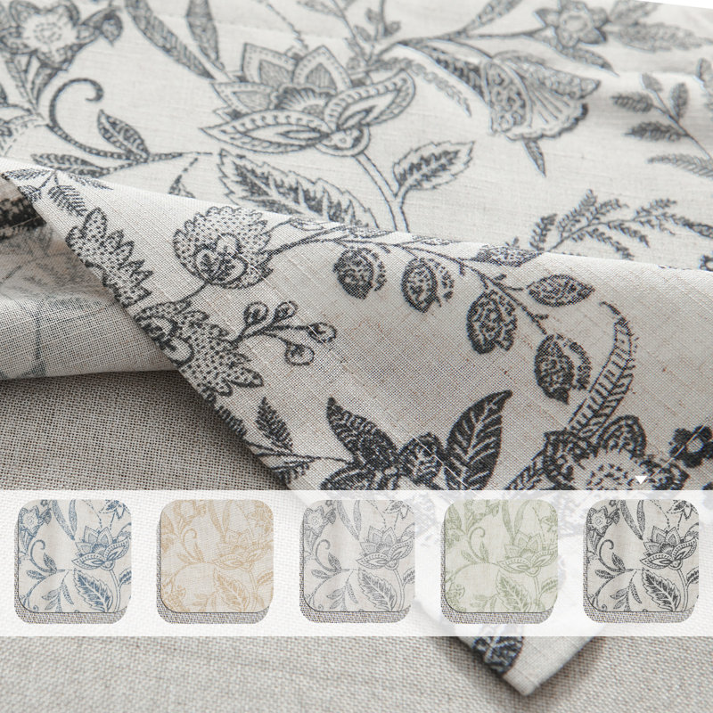 Cantonnière à doublure florale en lin, Noir / Beige