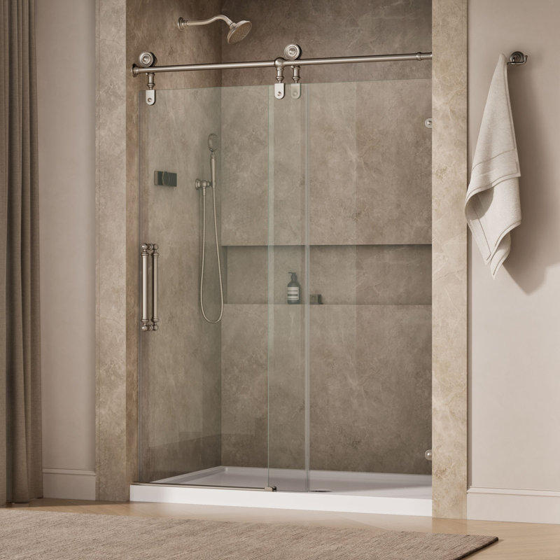 Artifacts 80-7/8 In. H Sliding Shower Door With 3/8 In.-Thick Glass, Brushed Nickel