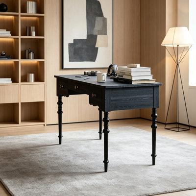 French Retro Black 3-drawer  Desk 47.24 in