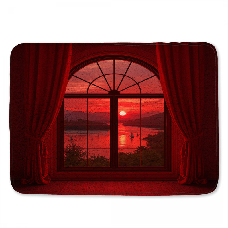 Red Sunset Through Window Bath Mat, 34in W x 21in L
