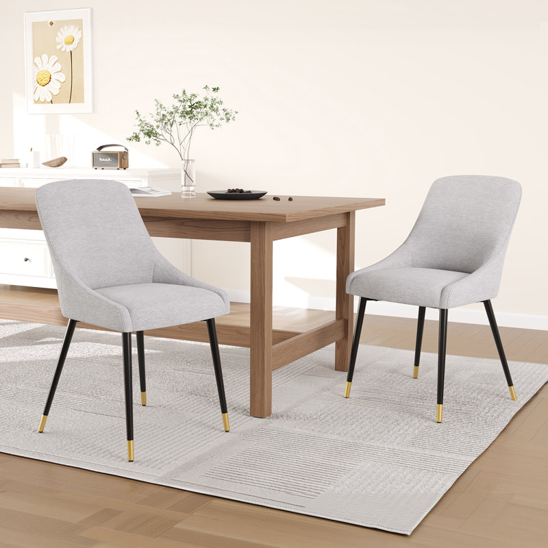 Chaises de salle à manger rembourrées en tissu moderne avec dossier ergonomique, pieds en métal doré, Beige