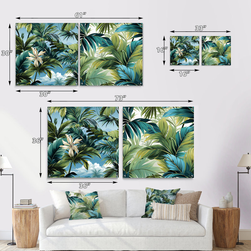 Palmier - motif tropical - ensemble de 2 peintures murales en acrylique tropical bord de mer, H 36 po x l 73 po
