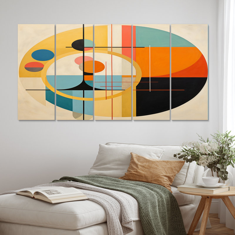 Odyssey Midcentury Retro Abstract Geometrics - Modern Midcentury Wall Art Print - 5 Equal Panels