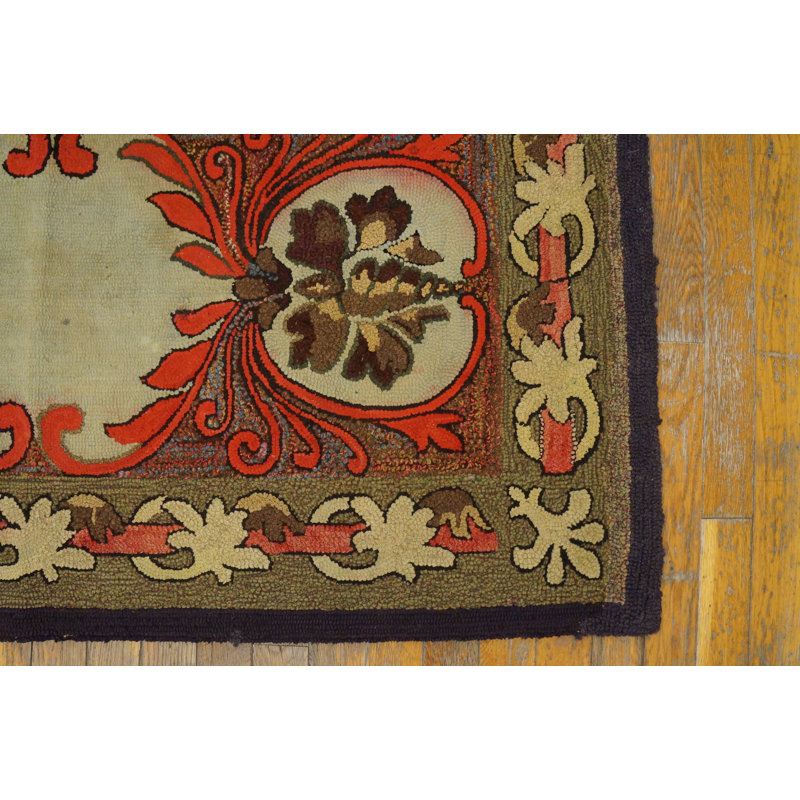Rare Antique Artistic Art Nouveau Design American Hooked Folk Art Rug