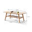 Table basse compacte en chêne massif avec tablette de rangement, petite table centrale rectangulaire pour les appartements