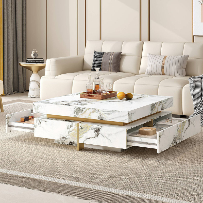 Table basse carrée avec rangement à 4 tiroirs