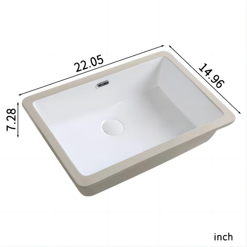 Lavabo de salle de bain rectangulaire encastrable blanc en céramique 22 po x 15 po Topcraft