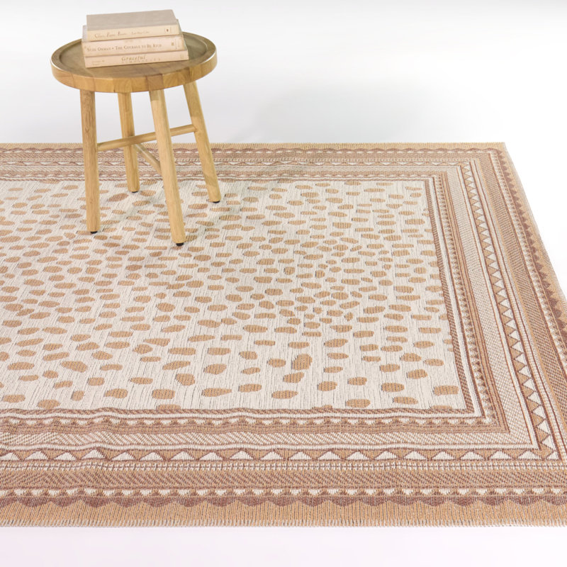 Amadeus Coral Leopard Print Border Area Rug, 5'3" x 7'