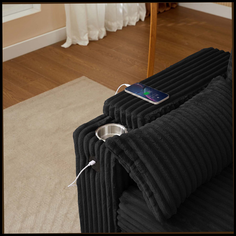 Canapé-lit noir avec accoudoirs avec rangement et port USB, Noir
