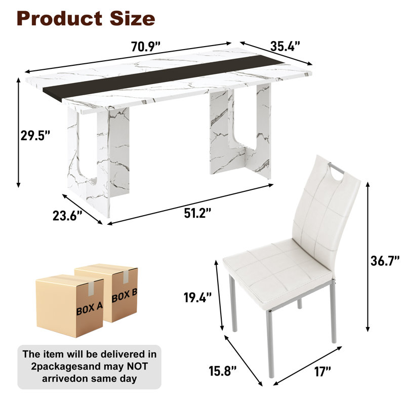 7 Pieces Dining Table & Chairs Set, 71" Rectangle Dining Table With Wooden-Leg, Kitchen Table with 6 Chairs For Dining Room, Living Room, Restarant, Or Canteen