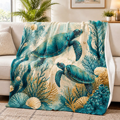 1Pcs Ocean Turtle Print Flannel Blanket – Single-Sided;Artistic DesignVibrant Underwater ScenePerfect for Home RelaxationAvailable in Multiple SizesEasy to Carry Travel and CampingA Unique Gift Choice. Bedding and sofa items