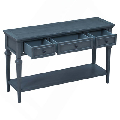 Classic Retro Style Console Table With 3 Top Drawers And Open Style Bottom Shelf, Easy Assembly