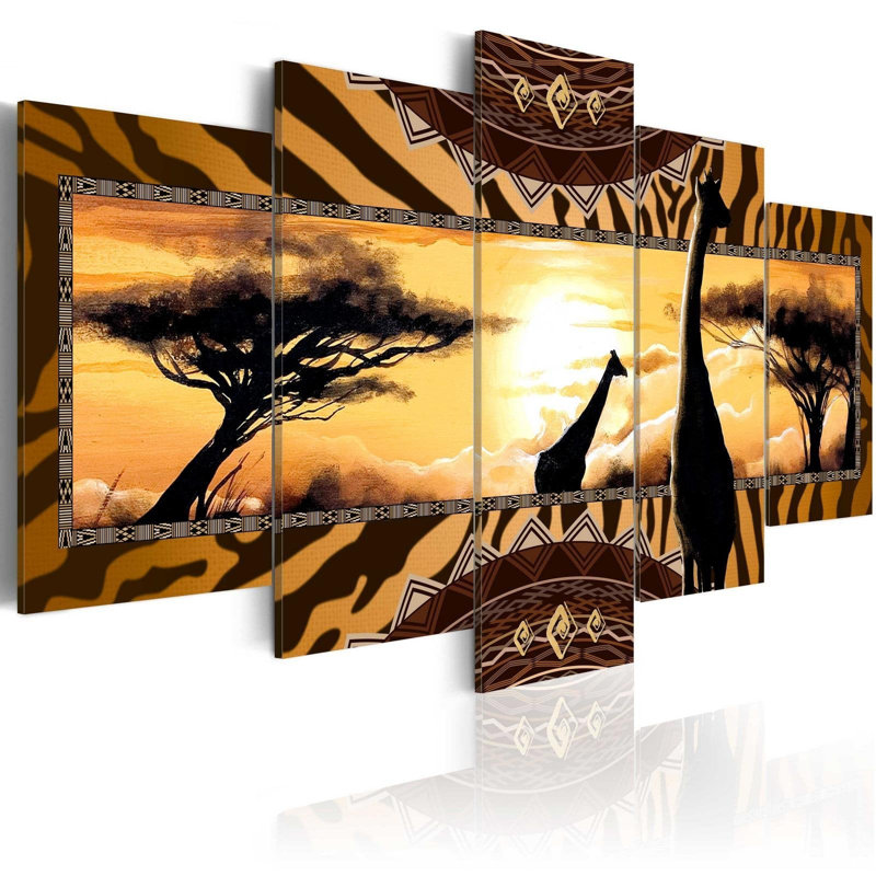 Yamilah, girafes d'Afrique sur toile, 5 pièces, H 20 po x l 40 po x P 0,7 po