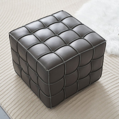 17.32 Wide Elegant Genuine Leather Tufted Ottoman Footstool - Modern Square Accent Stool for Living Room, Bedroom, & Kids Room by Ebern Designs