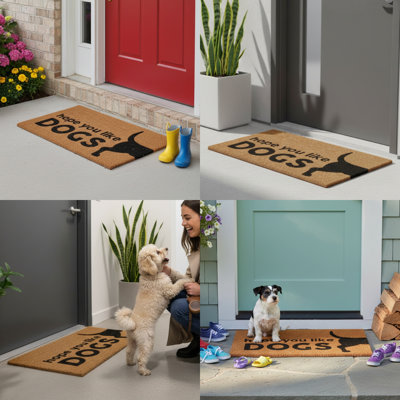  Paillasson paillasson naturel durable en coco coco, entrée extérieure et intérieure résistante aux intempéries, grand paillasson Home Decor, 18 x 30 po, graphique comme des chiens