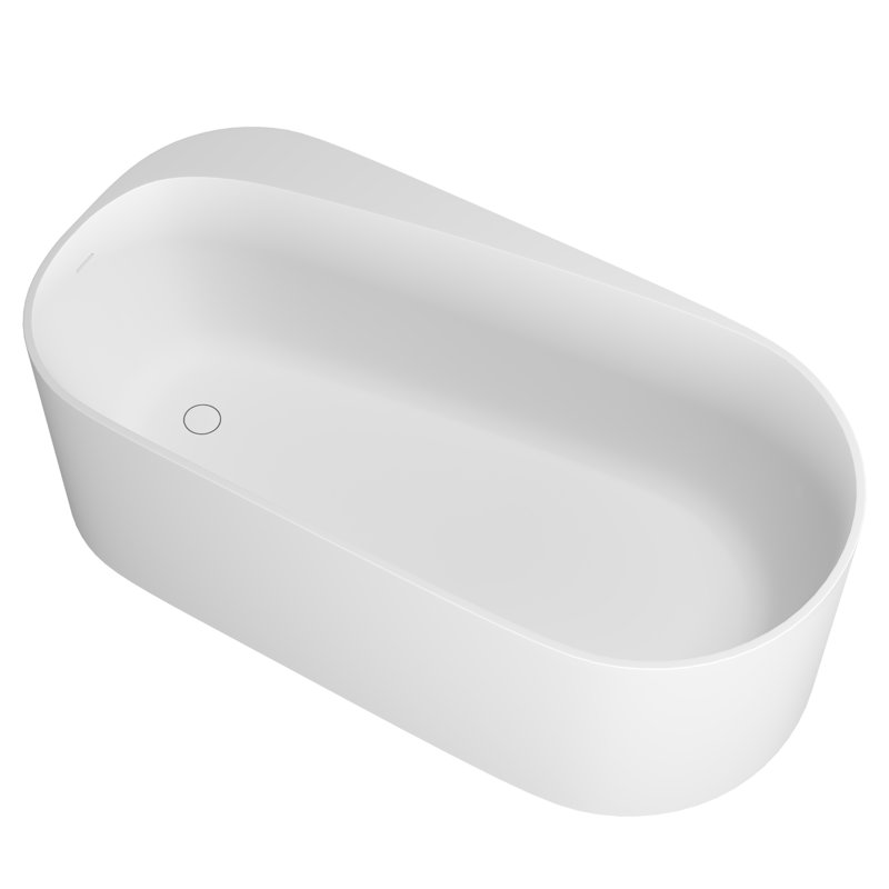 63 in. x 31.5 in. Solid Surface Soaking Bathtub with Right Drain Free Standing Flat Bottom Artificial Stone Tub in White