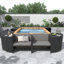Ensemble de canapés modulaires en rotin pour l'extérieur avec cadre mini spa, sièges en bois et espaces de rangement, gris