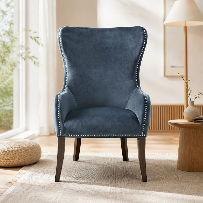 Chaise d'appoint bleue capitonnée en polyester à 4 pieds