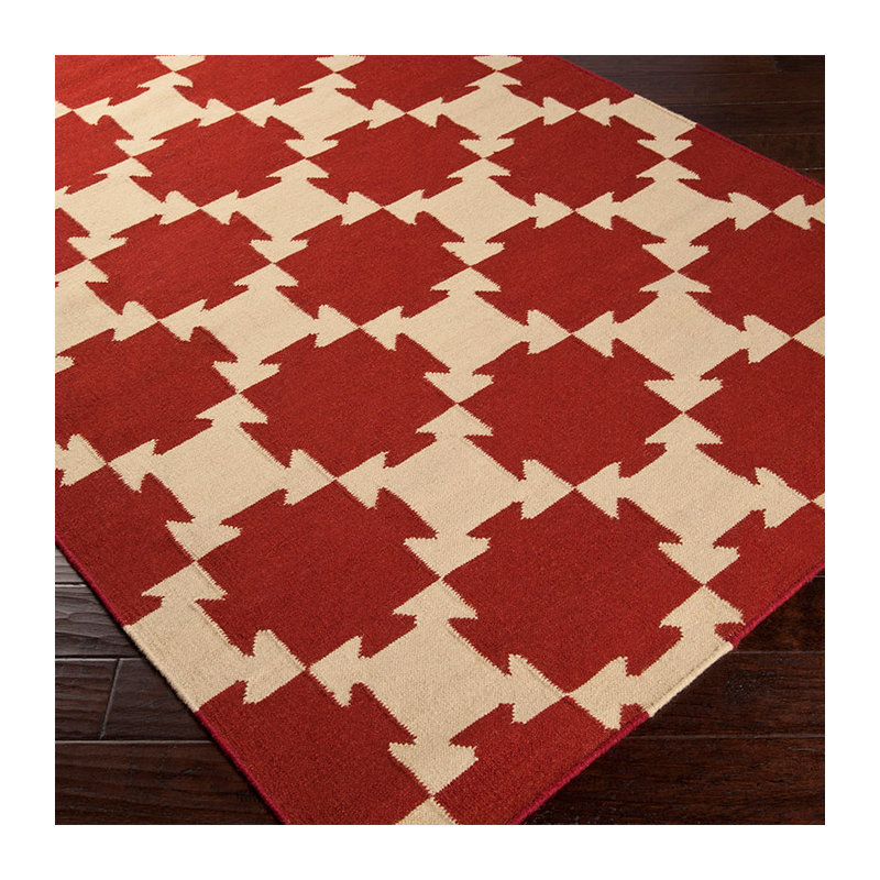 Tapis rouge en laine tissé à la main Pawlak, Rectangle 8 pi x 11 pi
